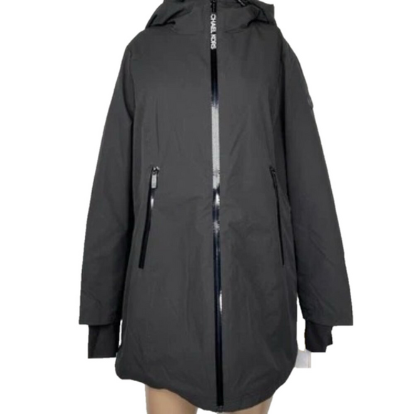 NEW MICHAEL KORS Womens Coat Black Size S Hooded Softshell Full Zip Polyester - Picture 1 of 10